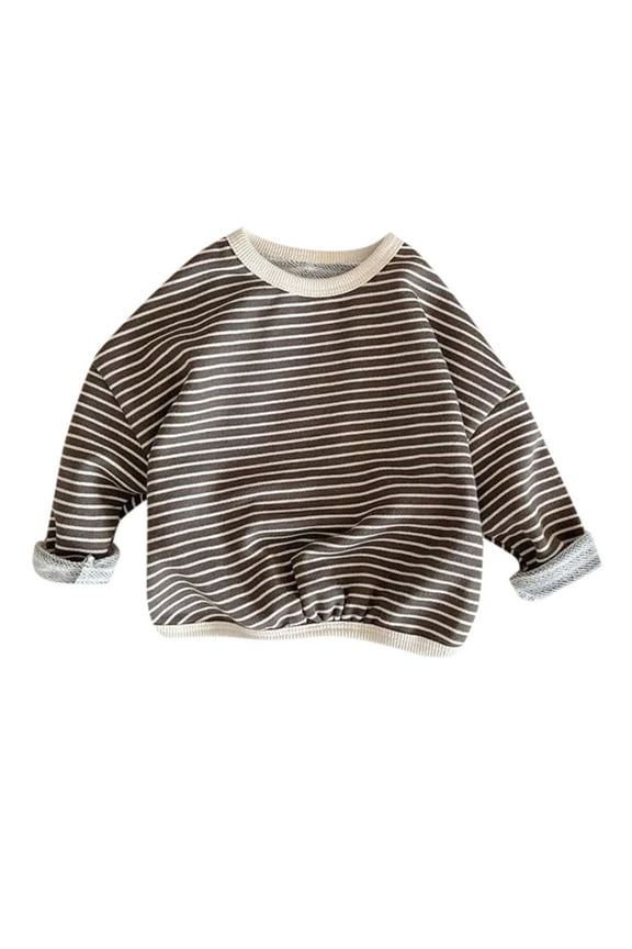 Boys Striped Printing Sweatshirt Long Sleeve Crew Neck Pullover Shirt Soft Comfort Top for Children