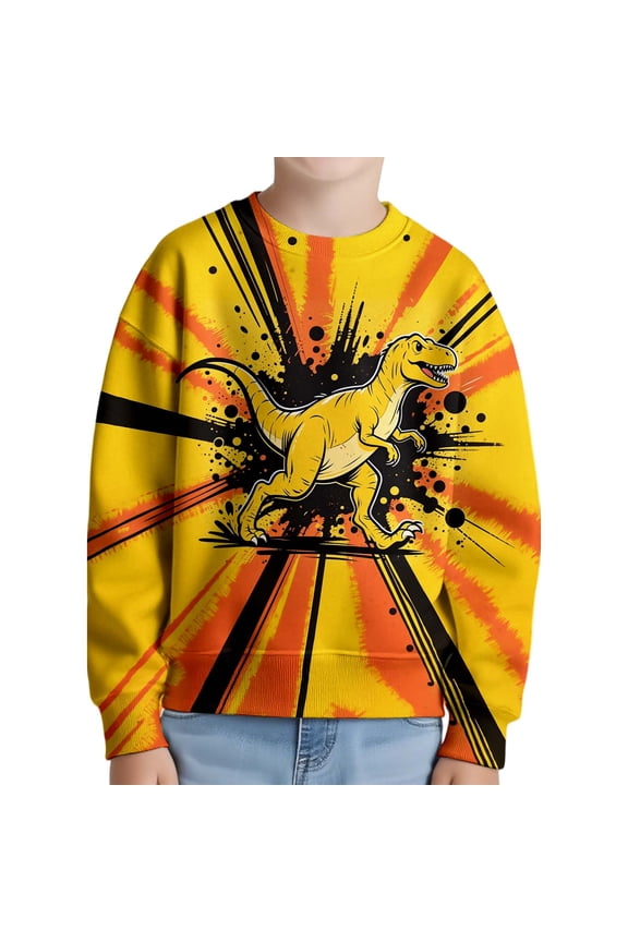 Boys Sweatshirt Kids Dinosaur Tie Dyed Pullover Top Casual Crew Neck Sweatshirt