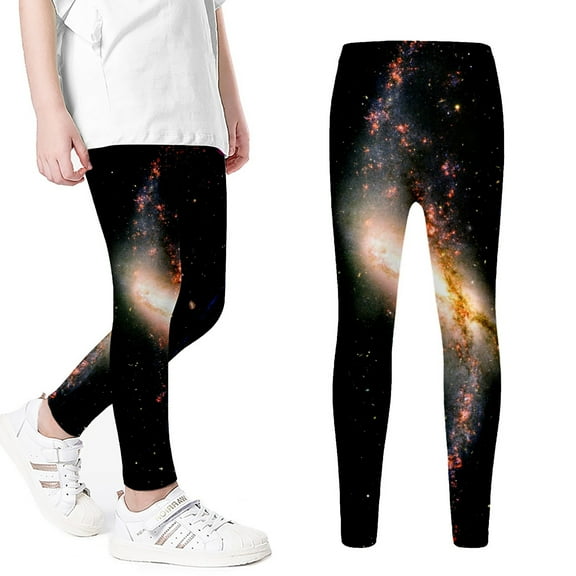 Byoo Girl Galaxy Graphic Yoga Trousers Stretch Straight Fit High Rise Sport Leggings Snug Fit Tight Pants for Children
