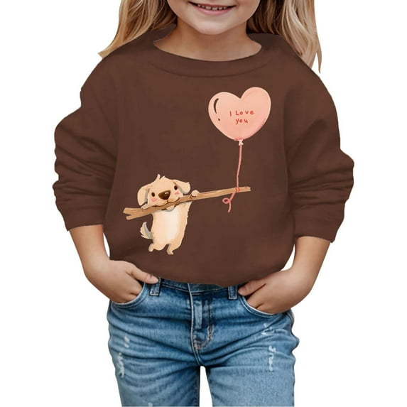 Byoo Girl's Cute Puppy Print Sweatshirt Fall Casual Crew Neck Knit Pullover Top
