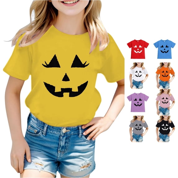 Byoo Infant Girl's Fun T‑Shirt Halloween Pumpkin Jack‑O‑Lantern Graphic Short‑Sleeve Tees Summer Shirts
