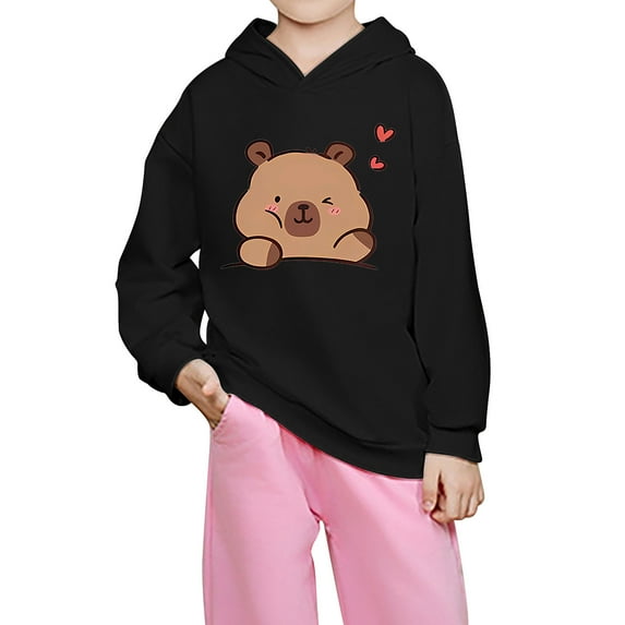 Byoo Girl's Graphic Hoodie Cartoon Capybara Print Hooded Sweatshirt Pullover Top