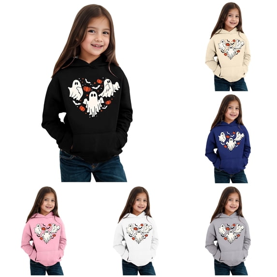 Byoo Girl's Graphic Hoodie Long Sleeve Hoodies Halloween Daily Hooded Sweatshirt for Kids,Black