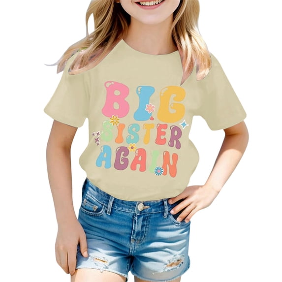 Byoo Infant Girls Cute T Shirt Retro Big Sister Again Letter Print Short-Sleeve Tee Shirt