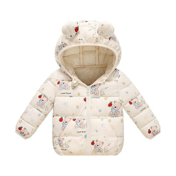 Byoo Infant Girls Down Coat Warm Cute Floral Print Hooded Zip Up Padded Puffer Jacket Outerwear Winter Cloth