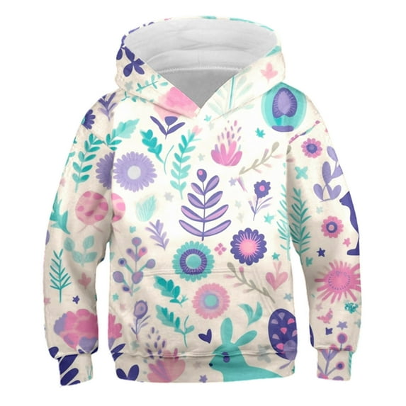 Byoo Girls' Easter Hooded Sweatshirt Bunny Rabbit Printed Long Sleeve Pullover Top Soft Daily Kids Sweatshirt, Sizes18-24M