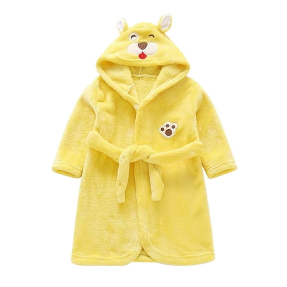 Byoo Infant Girls Flannel Outfit Set Animal Print Full Sleeve Hoodies Robe 1PCS Nightwear Soft Warm Bathr Sleepwear for Kids