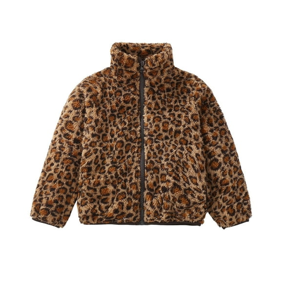 Byoo Girls Coat Leopard Print Full Zip Stand Collar Windbreakers Jacket Kids Warm Soft Cloth