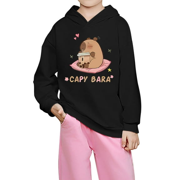 Byoo Girls Hoodie Cartoon Capybara Print Casual Hooded Sweatshirt Fall Pullover
