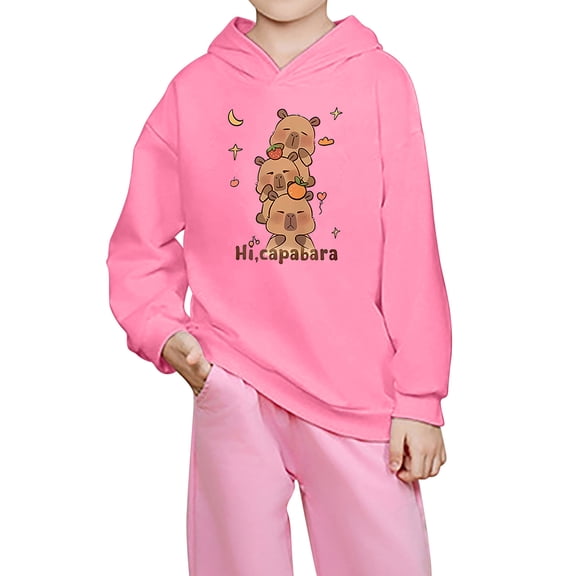 Byoo Girls Hoodie Cartoon Capybara Print Pullover Lightweight Hooded Sweatshirt