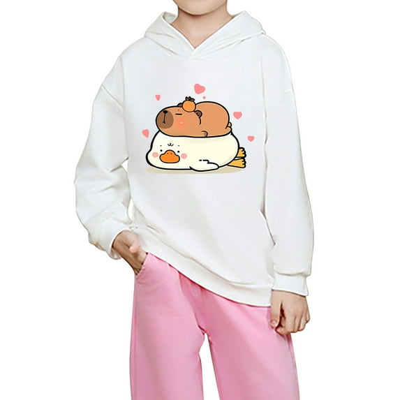 Byoo Girls Hoodie Cartoon Cute Capybara Print Pullover Hooded Sweatshirt for Kids