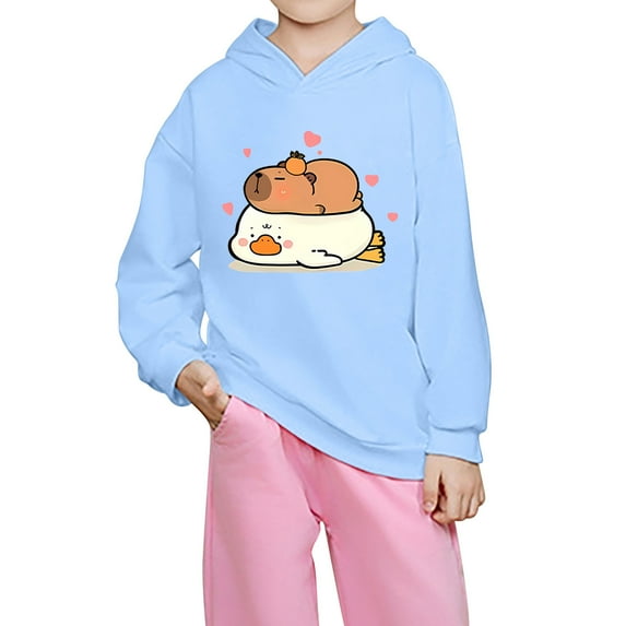 Byoo Girls Hoodie Cartoon Cute Capybara Print Pullover Hooded Sweatshirt for Kids