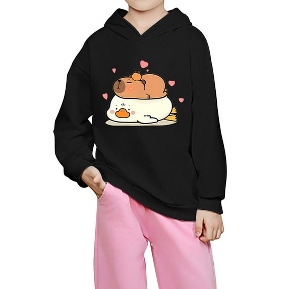 Byoo Girls Hoodie Cartoon Cute Capybara Print Pullover Hooded Sweatshirt for Kids