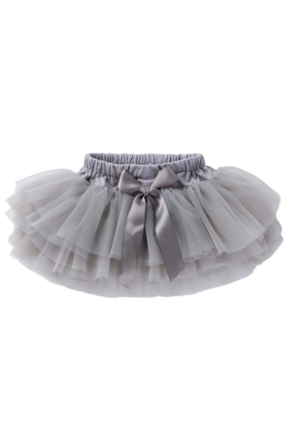 Girls' Layered Tulle Tutu Skirt with Bow Elastic Waist Ballet Dance Party Mini Skirtï¼Grey