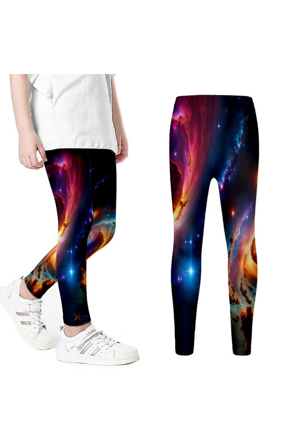 Girls Leggings Galaxy Printed Straight High Rise Stretch Yoga Tight Pants for Children Sport Run Trousers