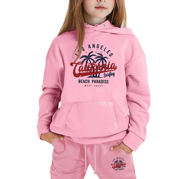 Byoo Girls' Letter Graphic Hoodie Set Lined Pullover Sweatshirt Sweatpants Tracksuit Set Warm Active Sweatsuit Set