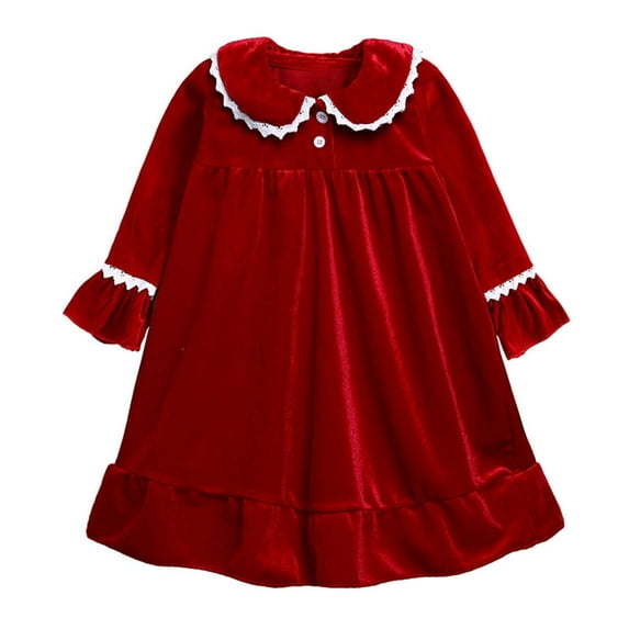 Byoo Infant Girls Long Sleeve Velvet Nightgown Cute Christmas Soft Long Sleeve Nightdress