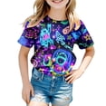 thumbnail image 1 of Byoo Girls' Neon Space Astronaut Print T-Shirt Short-Sleeve Crewneck Graphic Tee Vibrant Casual Top for Kids,Multicolour, 1 of 5
