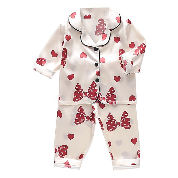 Byoo Infant Girls Outfit Set Long Sleeve Button Down Shirt Pants Silk Loungewear Soft Comfortable Kids Sleepwear