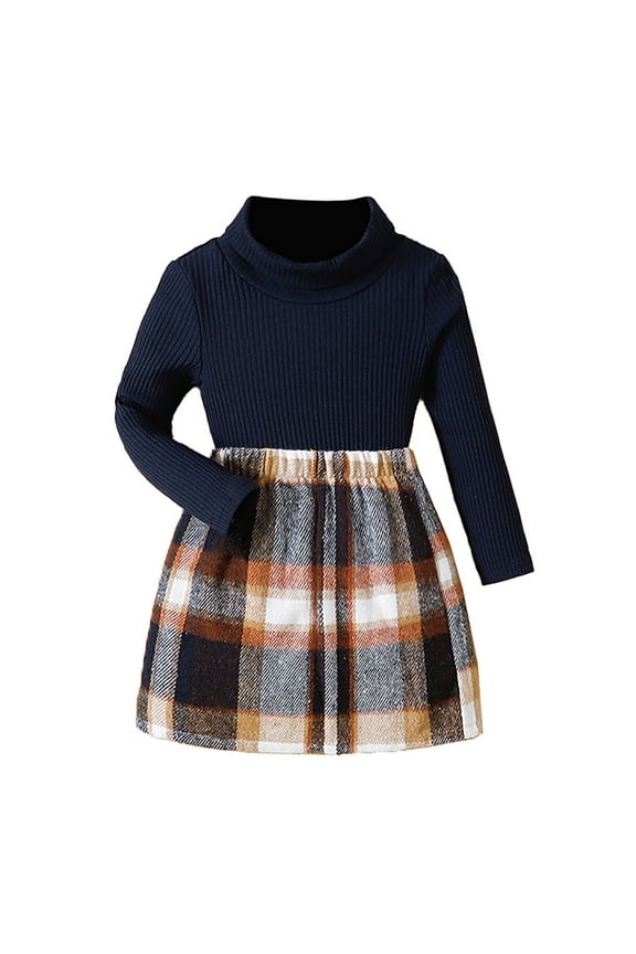 Infant Girls Outfit Winter Fall School Ribbed Long Sleeve Top Plaid A Line Skirt Set