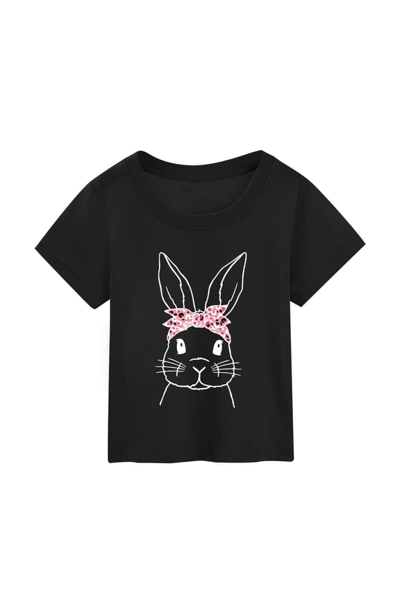 Infant Girls Shirt Rabbit Bunny Printing Short Sleeved Summer Active Tee Top Kids School T-Shirt,Black
