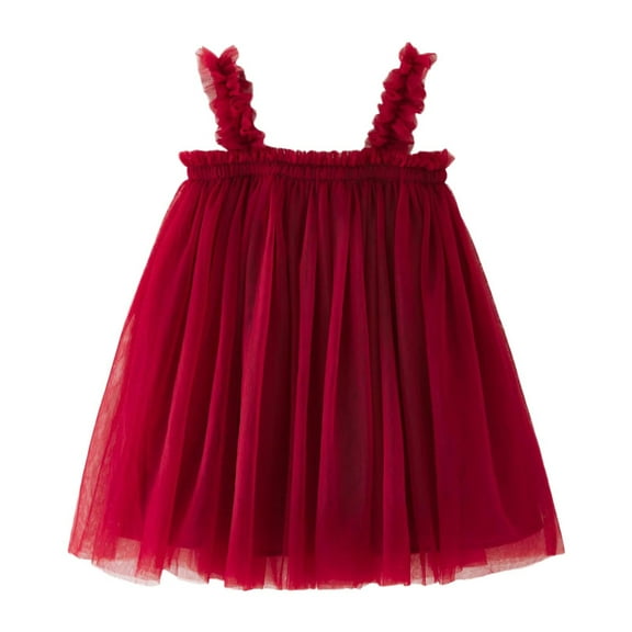 Byoo Infant Girls Sleeveless Dress Tulle Solid Color Spaghetti Strap Dresses for Children Casual Holiday Sundress