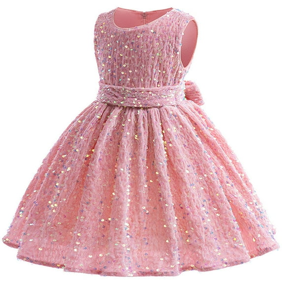 Byoo Infant Girls Solid Color Party Gown Sequin Sleeveless Crew Neck Princess Dress Formal Soft Mardi Gras Dresses for Kids