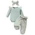 thumbnail image 1 of Byoo Girls Solid Outfits Ruffles Long Sleeve Romper Pants 2 Piece Outfits for Baby Daily Casual Clothes Sets, 1 of 8