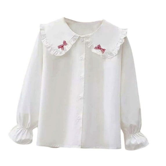 Byoo Girls Solid T Shirt Peter Pan Collar Button Down Full Sleeve Shirt for Kids Casual Daily Top
