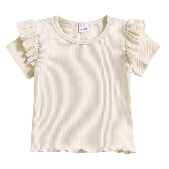Byoo Girls T-Shirt Solid Color Ruffles Lettuce Trim Short Sleeved O-Neck Tee Soft Daily Baby Pullover Top