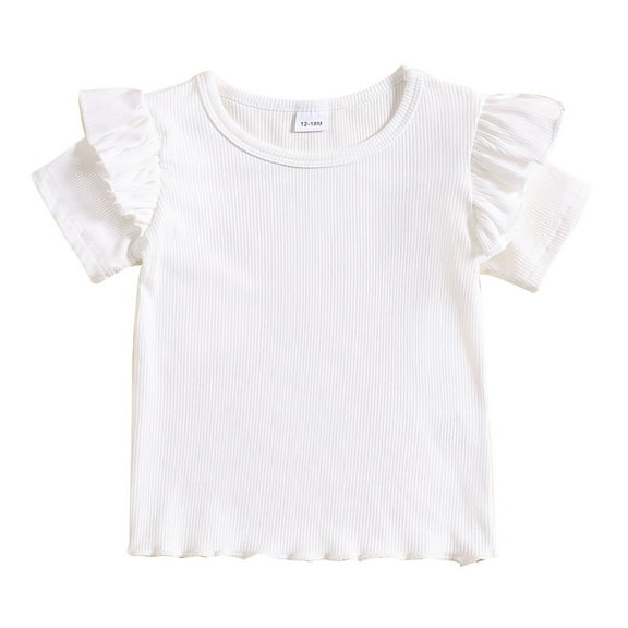 Byoo Girls T-Shirt Solid Color Ruffles Lettuce Trim Short Sleeved O-Neck Tee Soft Daily Baby Pullover Top