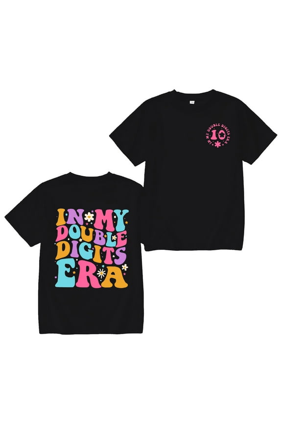 Infant Girls' Tee Tops Luminous School Letter Graphic Short Sleeve Tee Shirt Summer Birthday T-Shirt,Black