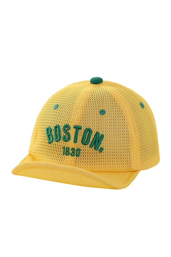 Kid's Breathable Mesh Baseball Hat Boston Letter Embroidery Foldable Brim Summer Daily Casual Caps