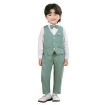 Byoo Kids Boys Formal Suit Tuxedo Set Wedding Party Solid Waistcoat Pants Bowtie Outfits
