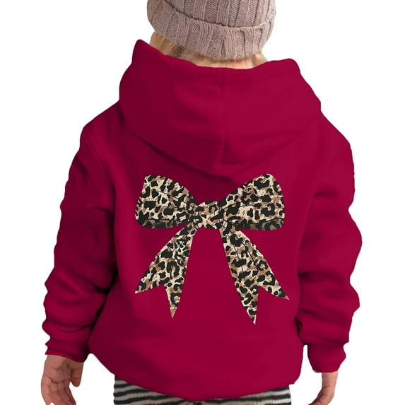 Byoo Leopard Bow Graphic Tween Girl's Hoodie Cute Soft Long Sleeve Kids Hooded Pullovers Top Active Relaxed Fit Sweatshirt
