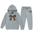 thumbnail image 1 of Byoo Leopard Bow Printing Sweatsuit Sets for Big Girls Pocket Pullover Hoody Sweatshirt Jogger Tracksuit Outfit Sport Cloth Set, 1 of 4