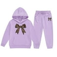 thumbnail image 1 of Byoo Leopard Bow Printing Sweatsuit Sets for Big Girls Pocket Pullover Hoody Sweatshirt Jogger Tracksuit Outfit Sport Cloth Set, 1 of 4