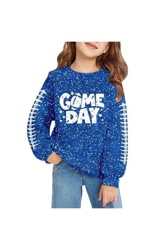 Letter Graphic Sweatshirt for Big Girl Soft Glitter Full Sleeve Basic Pullover Top Funky Game Day Sweatshirts