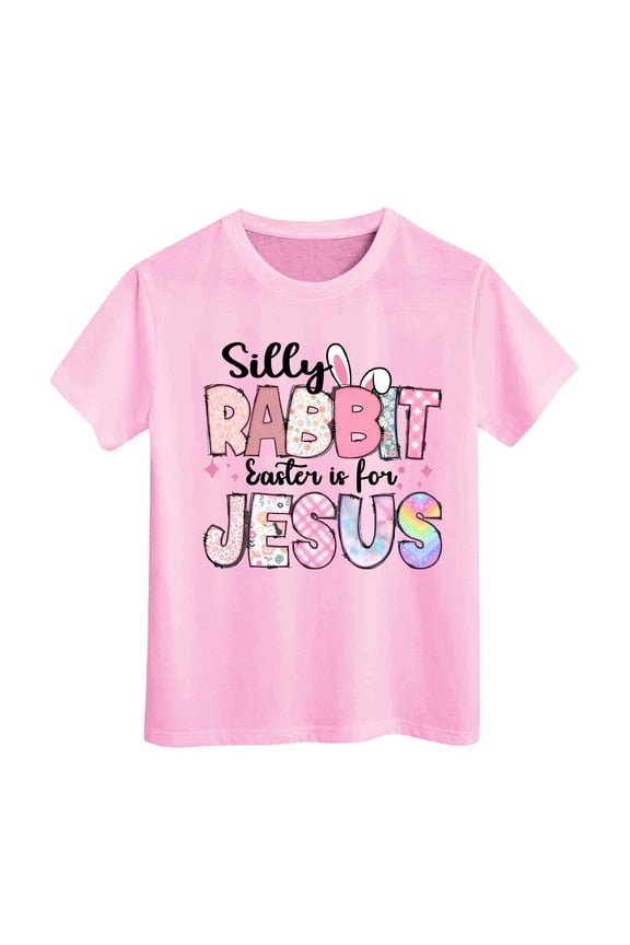Letter Graphic T-Shirt for Little Girl Easter Soft Summer Short Sleeve Kids T Shirt for Child Comfort Tee Top ，6-7 T