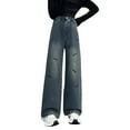 thumbnail image 1 of Byoo Letter Printed Jeans for Tween Girls Wide Leg Straight Fit Retro Baggy Denim Pants Breathable Trousers,Blue, 1 of 9