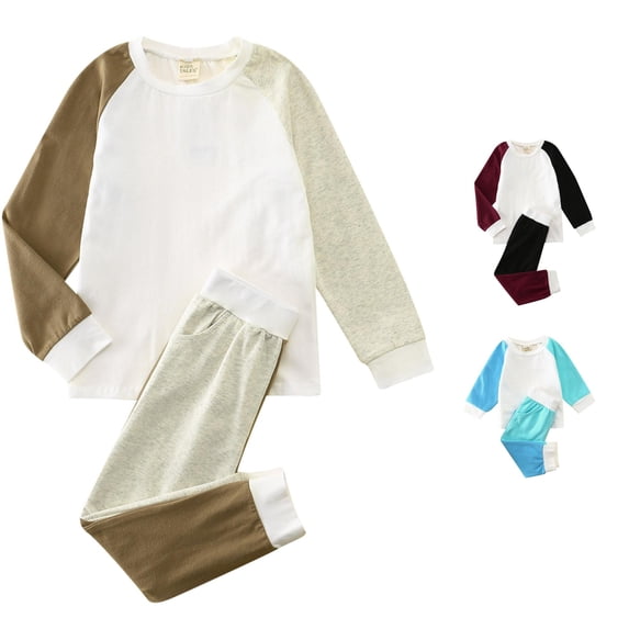 Byoo Light Sleepwear Set for Toddler Boycolor Block Long Sleeve Crew Neck Top Elastic Waist Pants Pjs Sets