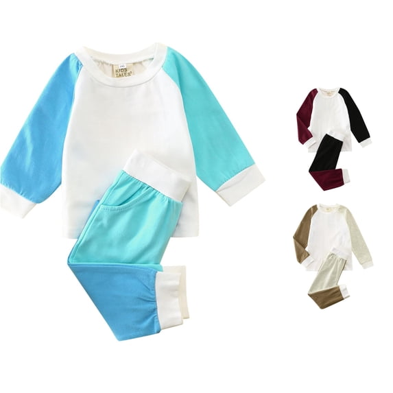 Byoo Light Sleepwear Set for Tween Boycolor Block Long Sleeve Crew Neck Top Elastic Waist Pants Pjs Sets