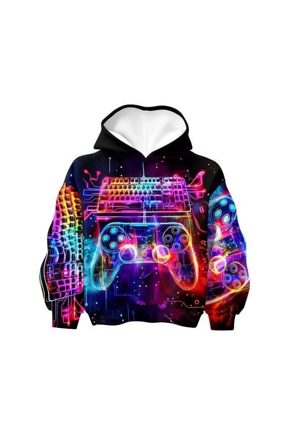 Little Boy Gamer Neon Hoodie Long Sleeve Pullover Controller Print Coat Comfortable Soft Shirts, OTHER