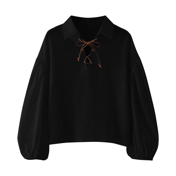 Byoo Little Boy Lace Up Shirt Collared Solid Long Sleeve Puff Sleeve Renaissance Pirate Top Tshirt