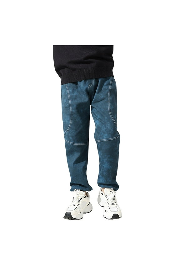 Little Boy Patchwork Batik Pants Pocket Drawstring Straight Fit Elastic Smocked Waist Trousers Casual Comfy Pants for Kids