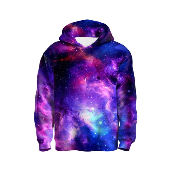 Byoo Little Boy Pink-Purple Nebula Galaxy Printed Hoodie Unisex Kangaroo Pocket Long-Sleeve Sweatshirt Loose Fit Soft Pullover Top