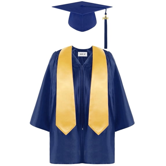 Byoo Little Boy Solid Graduation Gown Cap Stole Set Satin Graduation Ceremony Outfit with Honor Sash Kindergarten Graduation Suit