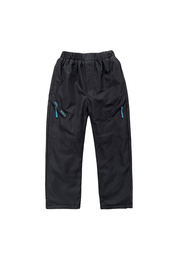 Little Boy Solid Hiking Pants Thick Lined Pocket High Rise Elastic Waist Pull-On Ski Trousers Children Soft Windproof Pants