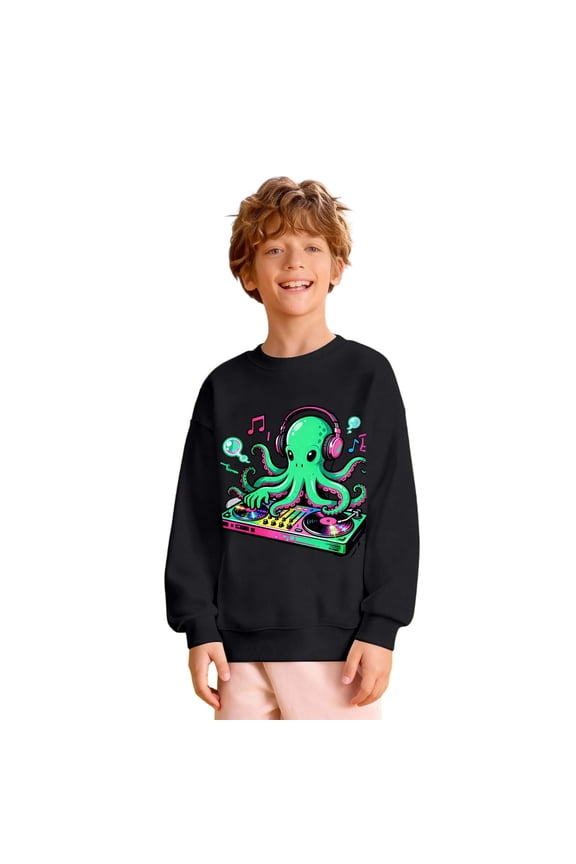 Little Boy Sweatshirt Casual Octopus Graphic Full Sleeve Crew Neck Pullover Top Soft Outdoor Shirt for Kids