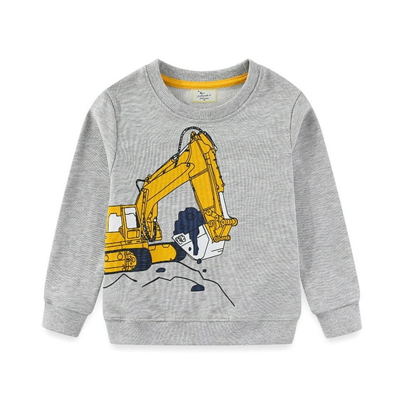 Byoo Little Boy's Sweatshirt Fall Excavator Graphic Long Sleeve Crewneck Pullover Top